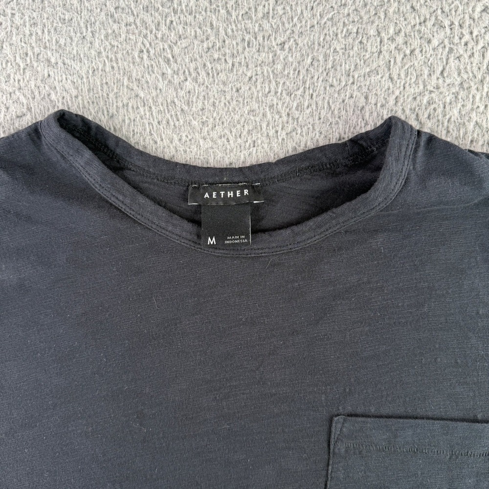 Aether T-Shirt Mens Medium Black Short Sleeve Pocket Slub Cotton 9432